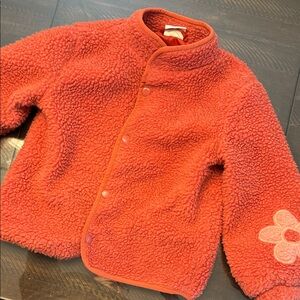Red Sherpa Jacket with Flower Patch 5-6 size